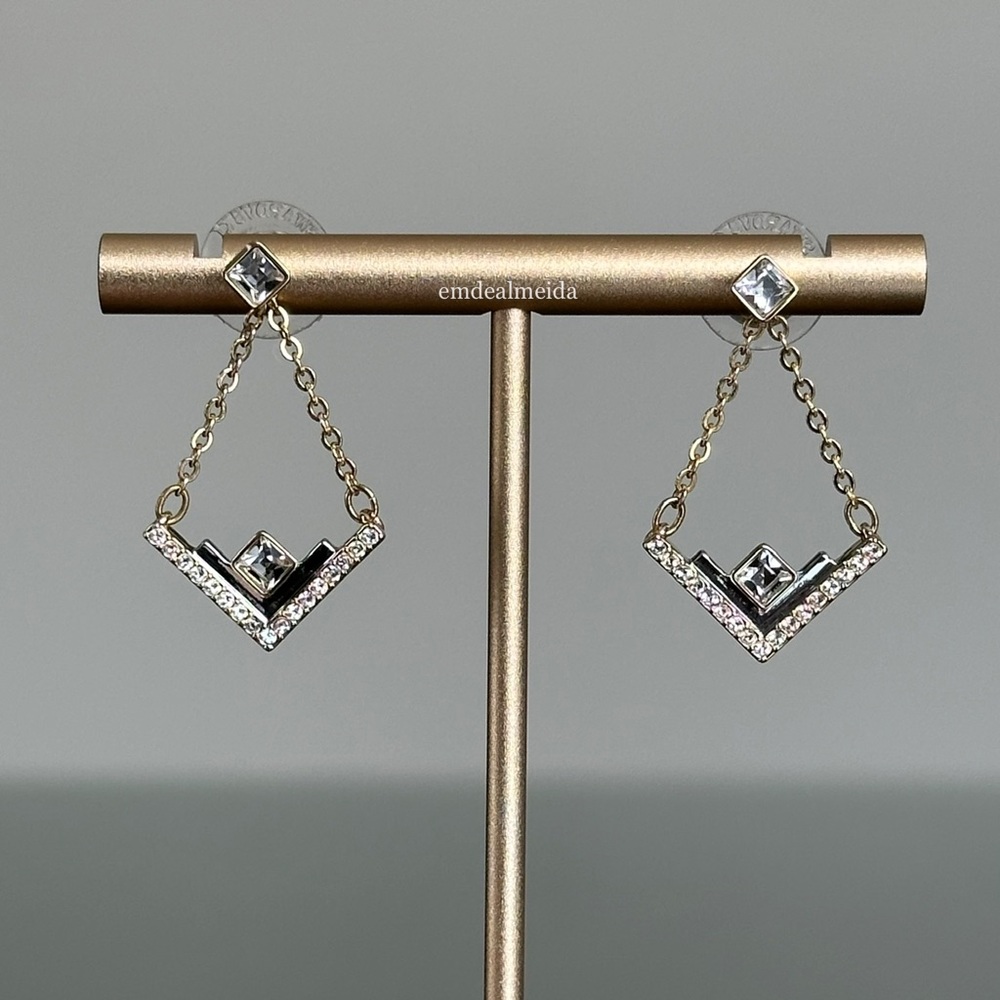 Swarovski Crystal V Delta Geometric Gold Silver Tone Dangle Drop Earrings